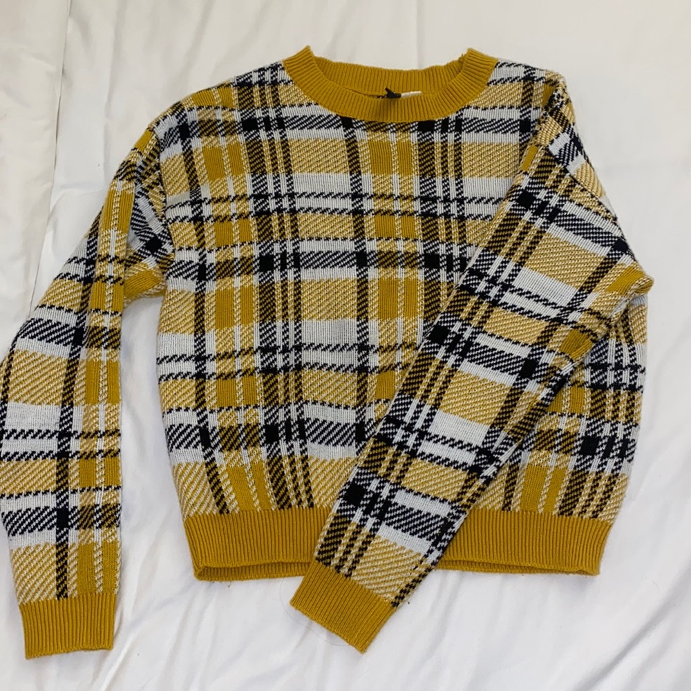H&M yellow plaid sweater